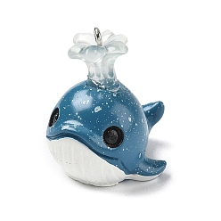 Whale Подвески из непрозрачной смолы с морской тематикой, с платиново-железными петлями, кит, 29.5x27x24 мм, отверстие : 2 мм