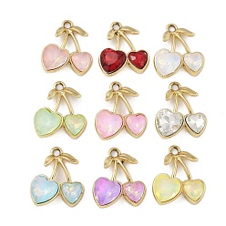 Light Gold K 5 стеклянные подвески, сплавочная фурнитура, УФ-покрытием, вишня, золотой свет, 19x16x5 мм, отверстие : 2 мм