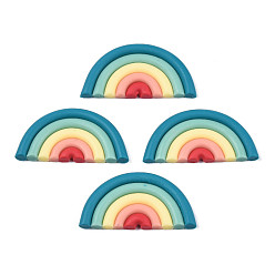 Cadet Blue Handmade Polymer Clay Cabochons, Half Round/Semi Circle, Cadet Blue, 21.5x41.5~43x3.5~4mm