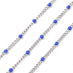 Royal Blue 304 Stainless Steel Enamel Curb Chains, with Spool, Soldered, Faceted, Royal Blue, 2.5x2x0.8mm, 32.80Feet/roll(10m/roll)