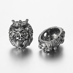 Черный Цвет Металла Лев шарики сплава, металлический черный , 15x11.5x7.5 мм, отверстие : 2 мм