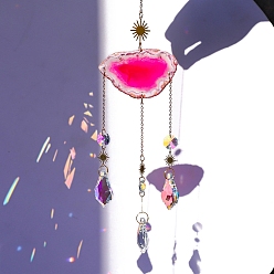 Темно-Розовый Подвесные украшения из натурального агата, Стеклянные ловцы солнца с кисточками для украшения сада на открытом воздухе, темно-розовыми, 450 мм