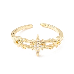Настоящее золото 18K Кольцо-манжета со звездой из прозрачного кубического циркония, открытое кольцо для женщин, без кадмия и без свинца, реальный 18 k позолоченный, размер США 6 1/2 (16.9 мм)