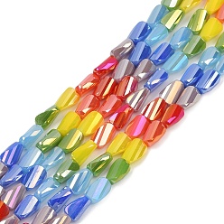 (52) Непрозрачная лаванда Гальванические стеклянные бусины, искривленная форма, граненые, градиент цвета, разноцветные, 7x4.5x3 мм, отверстие : 0.9 мм, около 63 шт / нитка, 17.05'' (43.3 см)