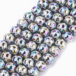 Разноцветный Стеклянные бусины с гальваническим покрытием , для евреев, вокруг звезды Давида, красочный, 10x9.5~10 мм, отверстие : 1.2 мм, около 30 шт / нитка, 11.2 дюйм