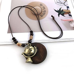 Globe Длинные ожерелья из сплава пончиков в стиле бохо для женщин, античная бронза, земной шар, 35.43 дюйм (90 см)