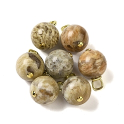 Flower Amazonite Круглые подвески с натуральным цветком амазонита, Подвески-сферы со стойкой, латунные петли, реальный 18 k позолоченный, долговечный, 21~23x14~14.5 мм, отверстие : 3.7x4 мм