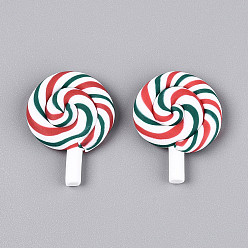 Зеленый Ручной полимерной глины кабошонов, леденец, Новогодняя тема, зелёные, 26~27x19~20.5x4.5~6 мм