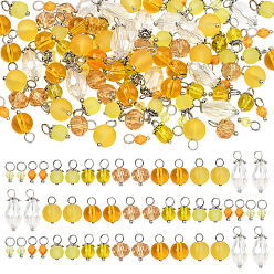 Gemischte Farbe 120pcs 8 Glasanhänger im Stil, mit Messingringe, Mischformen, Platin Farbe, Gemischte Farbe, 10~18 mm, Bohrung: 2.5~3 mm, 15 Stück / Stil