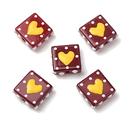 Dark Red Glass Enamel Beads, Hand Drawn Beads, Bumpy Square & Heart, Dark Red, 13x13x5mm, Hole: 1.2mm