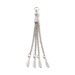 Antique Silver Tibetan Style Alloy Tassel Big Pendants, Feather, Antique Silver, 90x7mm, Hole: 5mm