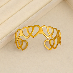 Настоящее золото 18K 304 из нержавеющей стали манжеты браслеты, открытые браслеты для женщин, сердце, опустошить, реальный 18 k позолоченный, 5/8 дюйм (1.6 см), внутренний диаметр: 2-3/4 дюйм (7.15 см)