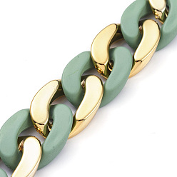 Medium Spring Green Handmade Curb Chains, Twisted Chain, with Opaque Spray Painted Acrylic Linking Rings and CCB Plastic Linking Rings, Oval, for Jewelry Making, Medium Spring Green, Link: 29x20x6mm, 39.37 inch(1m)/strand