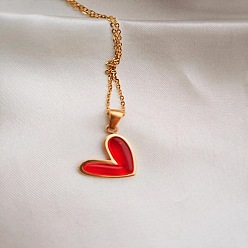 Красный 304 Женские ожерелья с подвеской в форме сердца из нержавеющей стали и смолы, золотые, красные, 17.72 дюйм (45 см)