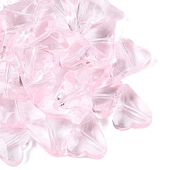 Lavender Blush Transparent Glass Beads, Heart, Dyed & Hearted, Lavender Blush, 12x10x5~5.5mm, Hole: 1~1.2mm, about 1587pcs/1000g
