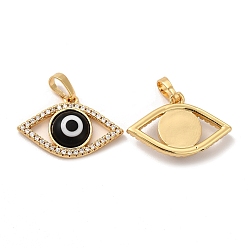 Black Rack Plating Brass Micro Pave Clear Cubic Zirconia Pendants, with Handmade Evil Eye Lampwork, Cadmium Free & Lead Free, Long-Lasting Real 18K Gold Plated, Eye Charm, Black, 15.5x23x4mm, Hole: 6x3mm