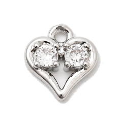 Прозрачный Латунные микро проложить кубического циркония подвески, сердце прелести, стойки покрытие, долговечный, без кадмия и без свинца, платина, прозрачные, 10.5x10x2.5 мм, отверстие : 1.5 мм