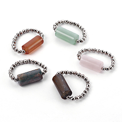 Смешанные камни Кольца из натурального смешанного драгоценного камня, с Гальваническим немагнитных синтетическими гематита бисера, колонка, размер США 14 (23 мм)