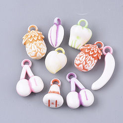 Mixed Color Craft Style Acrylic Pendants, Fruit, Mixed Color, 18~29x10~16x5~11mm, Hole: 3mm
