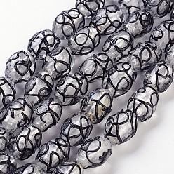 Schwarz Manuell Murano Glas Perlen, ellipsenförmige, Schwarz, 16x11 mm, Bohrung: 1.4~1.6 mm