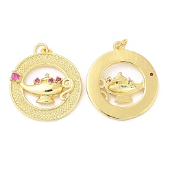 Golden Brass Micro Pave Cubic Zirconia Pendants, Cadmium Free & Lead Free, Flat Round, Golden, 21x19x3mm, Hole: 2.3mm