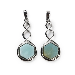 Flower Amazonite Подвески из натуральных цветов амазонита, покрытие стойки латунные шестигранные подвески, без свинца и без кадмия, платина, 37.5x17x4.5~5 мм, отверстие : 6.5x5 мм