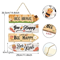 Rectangle Деревянный кулон в виде пчел и слов, подвесная табличка для украшения стены дома, прямоугольные, Кулон : 365x290x5 мм