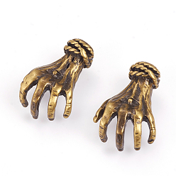 Brushed Antique Bronze Brass Beads, Skull Hand, Brushed Antique Bronze, 21.5x15x7.5mm, Hole: 2mm