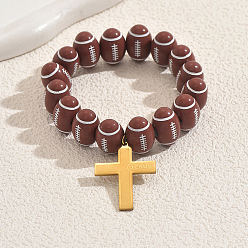 Cross Браслеты с подвесками из нержавеющей стали в стиле панк, эластичные браслеты из акриловых бусин в стиле регби для женщин, крест с Иисусом слово, внутренний диаметр: 2 дюйм (5 см) ~ 2-3/4 дюйм (7 см)