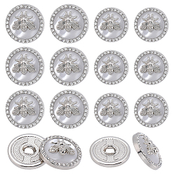 Platinum 14Pcs 2 Styles Resin Shank Buttons, with Alloy Rhinestone Findings, Flat Round with Bees, 1-Hole, Platinum, 18~23x9~11mm, Hole: 4x2.5~3mm, 7pcs/style