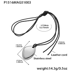 Oval 304 Женские ожерелья с подвеской из нержавеющей стали, регулируемые, черного вощеного шнура, цвет нержавеющей стали, овальные, 52.76 дюйм (134 см)
