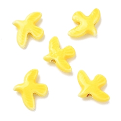 Jaune Perles en porcelaine manuelles, colombe de la paix, porcelaine émaillée lumineux, jaune, 17~17.5x13.5~14x4.5~5mm, Trou: 1.6~1.8mm