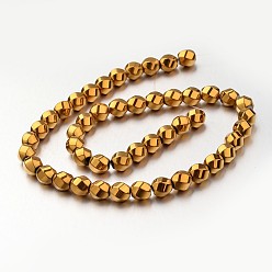 Golden Plated Electroplate Non-magnetic Synthetic Hematite Beads Strands, Twisted Oval, Golden Plated, 8x7mm, Hole: 1mm, about 50pcs/strand, 15.7 inch