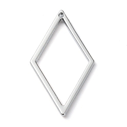 Platinum Rack Plating Alloy Pendants, Rhombus, Platinum, 33x18.5x1.5mm, Hole: 0.8mm