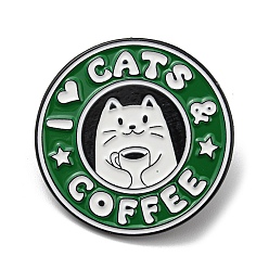 Green Coffee Cat Alloy Enamel Brooch, for Men and Women, Green, 28.5x1.5mm