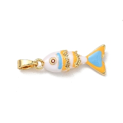 Fish Messing Emaille-Anhänger, mit Strass, golden, Fisch Charme, 21x9x5 mm, Bohrung: 4x2 mm