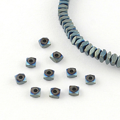 Green Plated Square Electroplated Non-magnetic Synthetic Hematite Bead Spacers, Matte Style, Green Plated, 2x2x1mm, Hole: 1mm, about 357pcs/strand, 15.7 inch