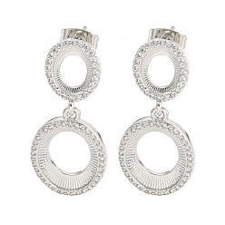 Платина Овальные серьги-пусеты с подвесками из латуни и прозрачного фианита, платина, 31.5x14 мм