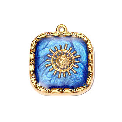 Синий 304 подвески из нержавеющей стали, квадрат с солнечными подвесками, ионное покрытие (ip), зеркальная полировка, реальный 18 k позолоченный, синие, 24x22 мм, отверстие : 1.4 мм