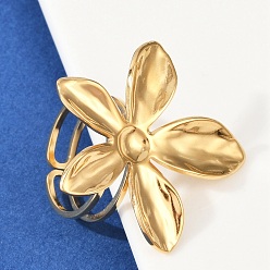 Золотой 304 из нержавеющей стали манжеты кольца, цветок, золотые, 32x32 мм, внутренний диаметр: 17 мм