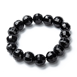 Black Glass Beads Stretch Bracelets, Faceted, Round, Black, Beads: 12mm, Inner Diameter: 1-7/8 inch(4.9cm)