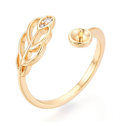 Настоящее золото 18K Закрепка колец для чашек из листовой латуни с микропаве из кубического циркония, регулируемые настройки колец для полупросверленных бусин, без кадмия, без никеля и без свинца, реальный 18 k позолоченный, 10.5 мм, внутренний диаметр: 16.5 мм, штифты : 0.8 мм