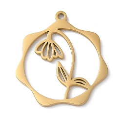 Golden 304 Stainless Steel Pendants, Flower, Golden, 23.5x21.5x1mm, Hole: 1.5mm