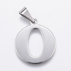 Letter O Устойчивые к потускнению 304 подвески из нержавеющей стали, начальная буква.o, 27.5x23.5x1.5 мм, отверстие : 3x10 мм