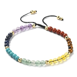 Mixed Stone Natural & Synthetic Mixed Stone Braided Bead Bracelet, Nylon Adjustable Bracelet, Inner Diameter: 2~3-1/8 inch(5.2~7.8cm)