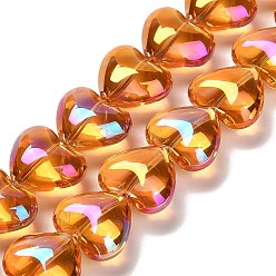 Оранжевый Гальваническое покрытие уф-лампой стеклянные бусины нити, радужный, сердце, оранжевые, 12.2x15x8 мм, отверстие : 1 мм, около 50 шт / нитка, 23.62'' (60 см)