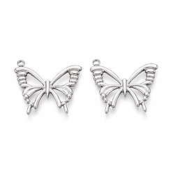 Нержавеющая Сталь Цвет Не тускнеющие 304 подвески из нержавеющей стали, бабочки прелести, цвет нержавеющей стали, 23x25.5x2 мм, отверстие : 1.8 мм