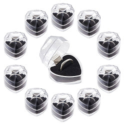 Negro Cajas de plástico para anillos con forma de corazón, Estuche de regalo para anillos de joyería con interior de terciopelo., para el día de San Valentín, negro, 4.1x4x3.5 cm