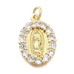 Oval Латунные микро проложить кубического циркония подвески, реальный 18 k позолоченный, прелести девы марии, овальные, 18x13x3 мм, отверстие : 3 мм