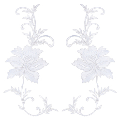 Белый Аксессуары для вышивки пиона из полиэстера, аппликация патч, украшение для шитья в китайском стиле cheongsam, белые, 460x155x1 мм